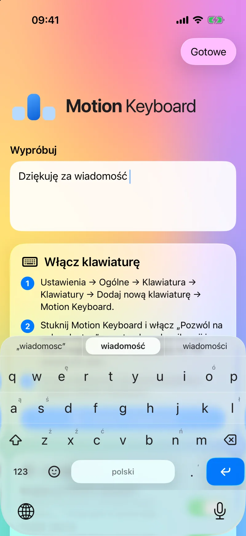 Wpisane „dziekuje za wiadomosc” zamienione na „Dziękuję za wiadomość”, na pasku inne wersje ostatniego słowa